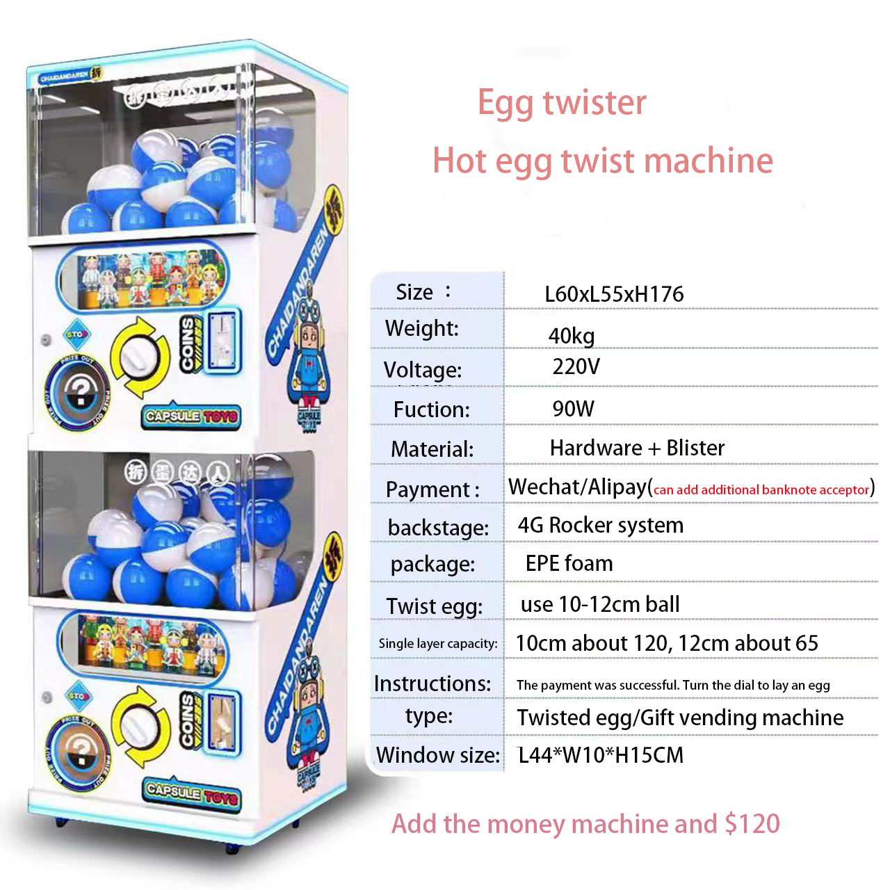 Gorąca wyprzedaż popularna pełnowymiarowa maszyna gashapon z podwójnym pokładem